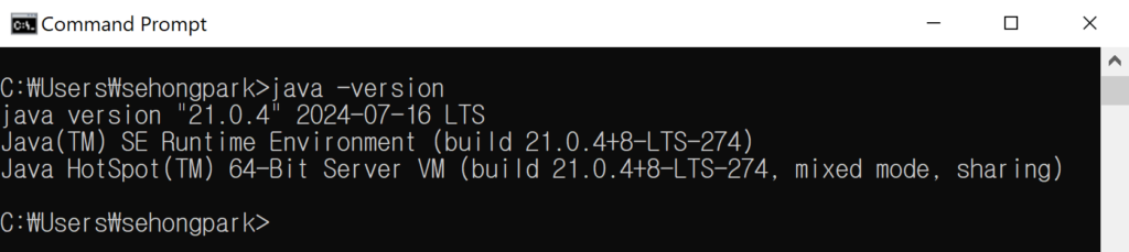 기존 JDK 버전 확인